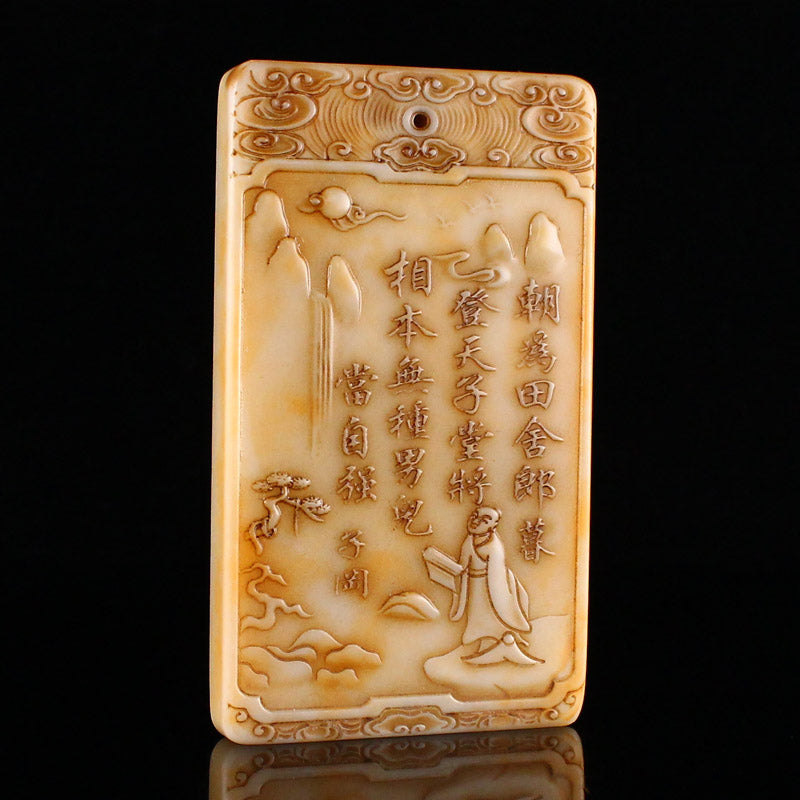 Old Chinese Hetian Jade Low Relief Five Kids Design Pendant