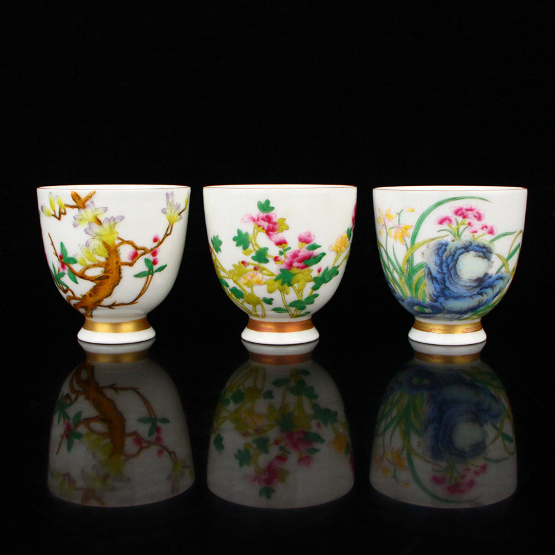 A Set Twelve Chinese Famille Rose Flowers Design Porcelain Cups