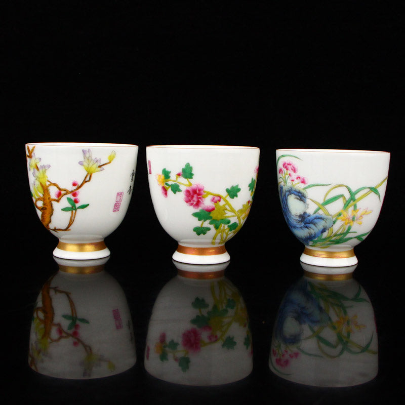 A Set Twelve Chinese Famille Rose Flowers Design Porcelain Cups