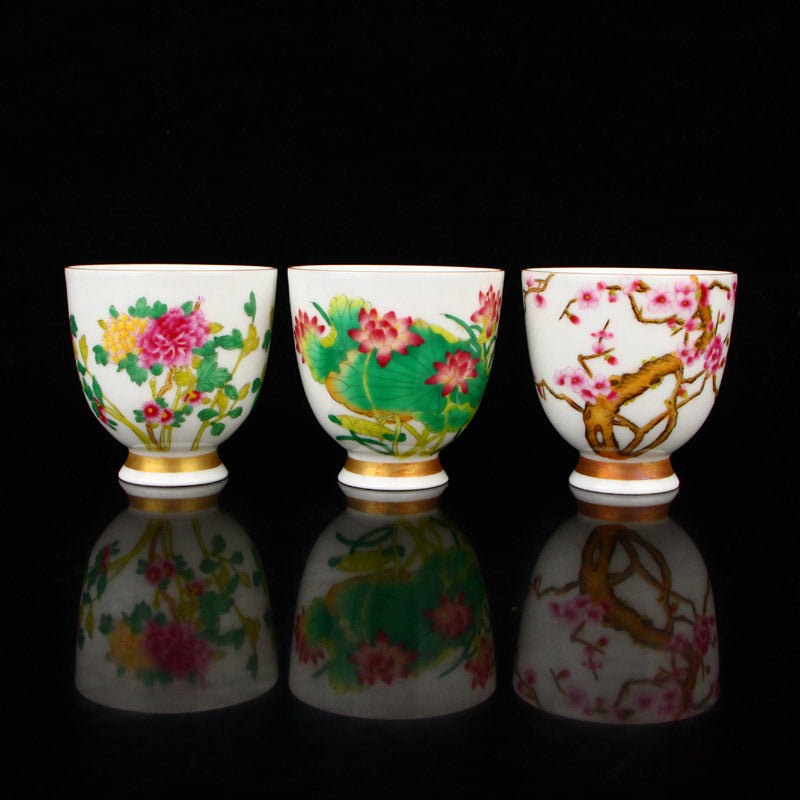 A Set Twelve Chinese Famille Rose Flowers Design Porcelain Cups