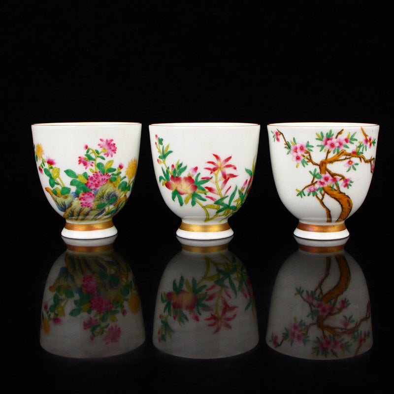 A Set Twelve Chinese Famille Rose Flowers Design Porcelain Cups