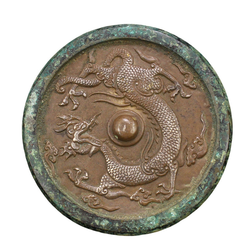 Vintage Chinese Bronze Plated Silver Lucky Dragon Mirror