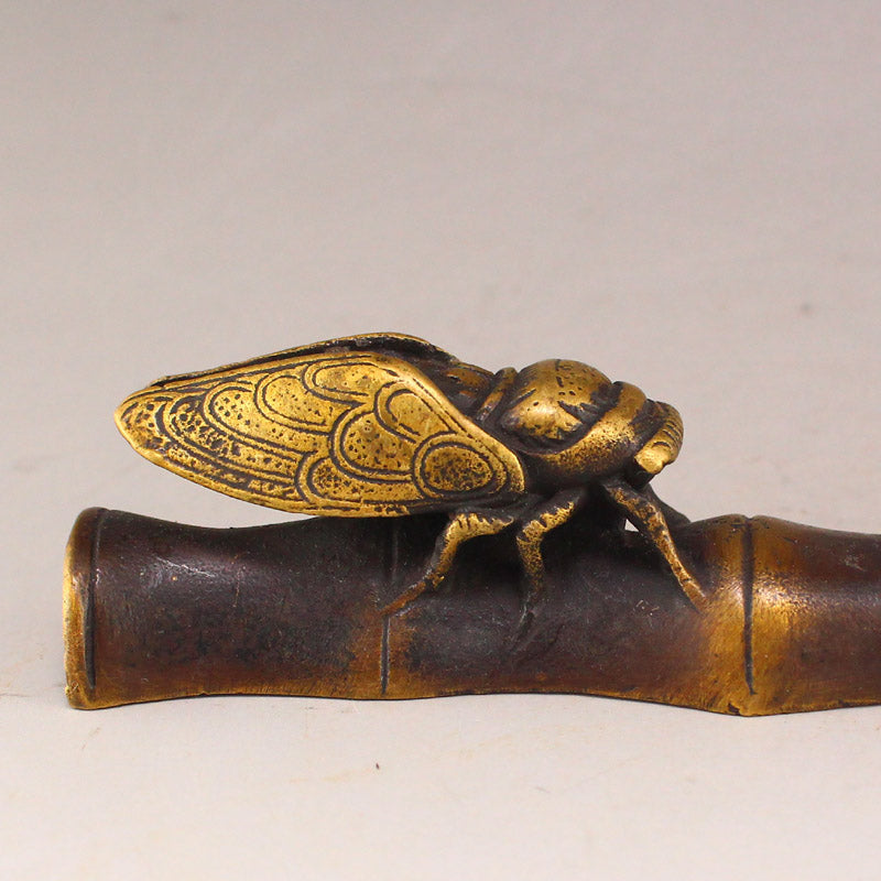 Old Brass High Relief Cicada Paperweight