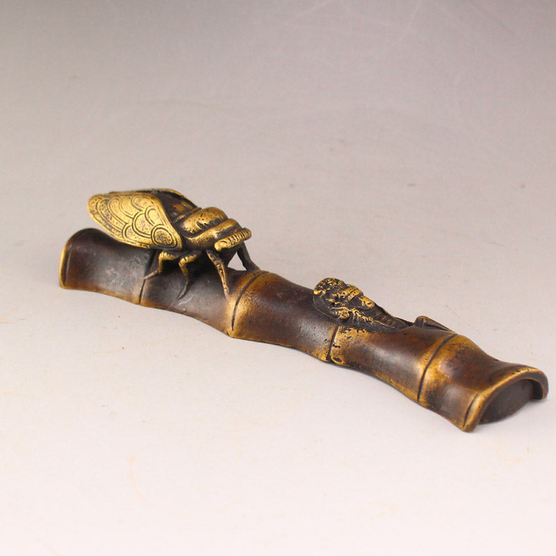 Old Brass High Relief Cicada Paperweight