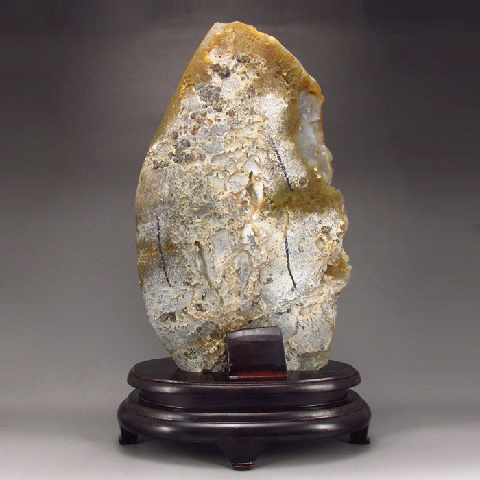 Chinese Natural Water Bile Agate Statue - Carp & Lotus