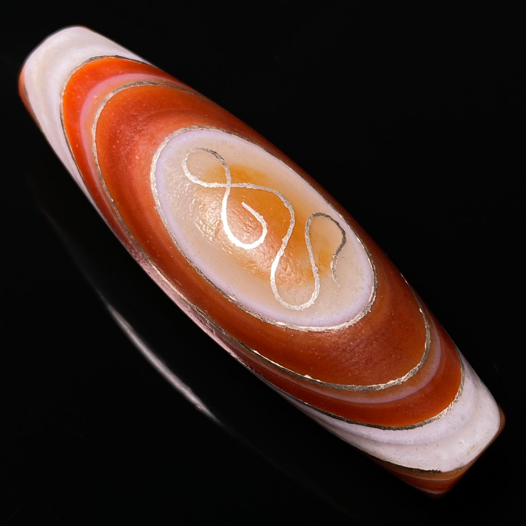 Old Chinese DZI Agate Inlay Silver Wires Pendant