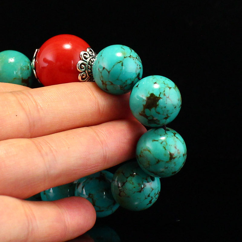 Vintage Chinese Ox Horn & Turquoise Beads Bracelet