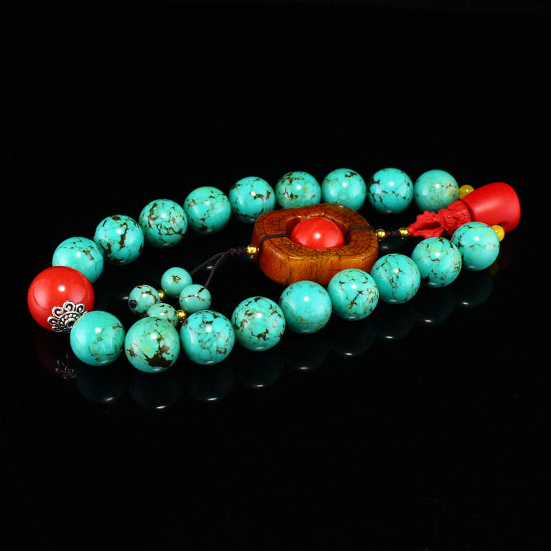 Vintage Chinese Ox Horn & Turquoise Beads Bracelet