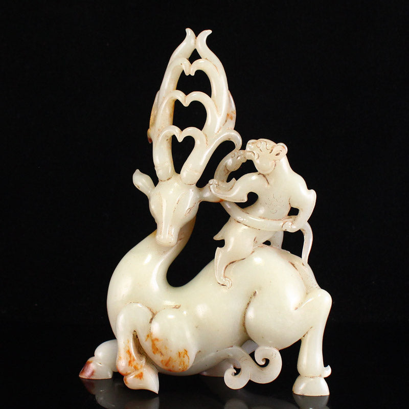 Chinese Hetian Jade Deer & Divine Beast Statue