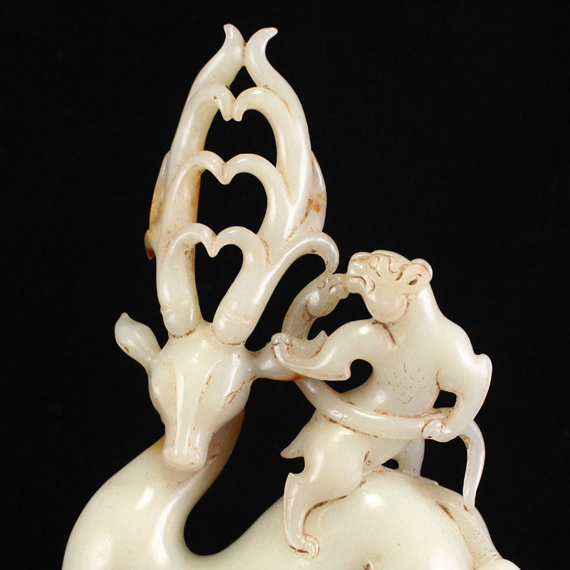 Chinese Hetian Jade Deer & Divine Beast Statue