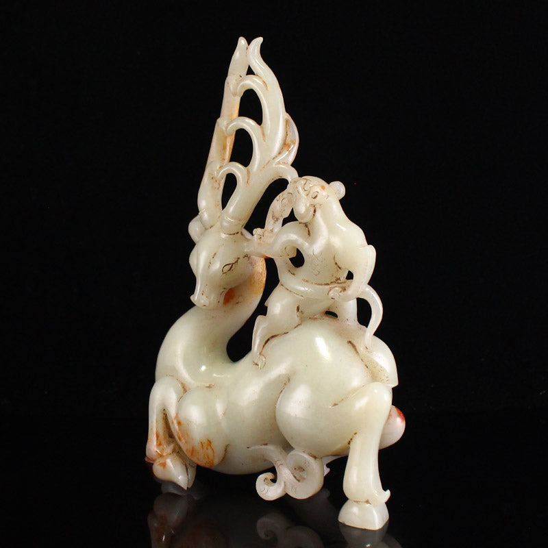 Chinese Hetian Jade Deer & Divine Beast Statue