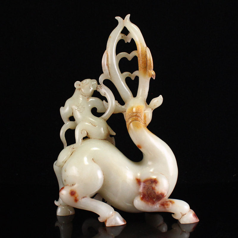 Chinese Hetian Jade Deer & Divine Beast Statue