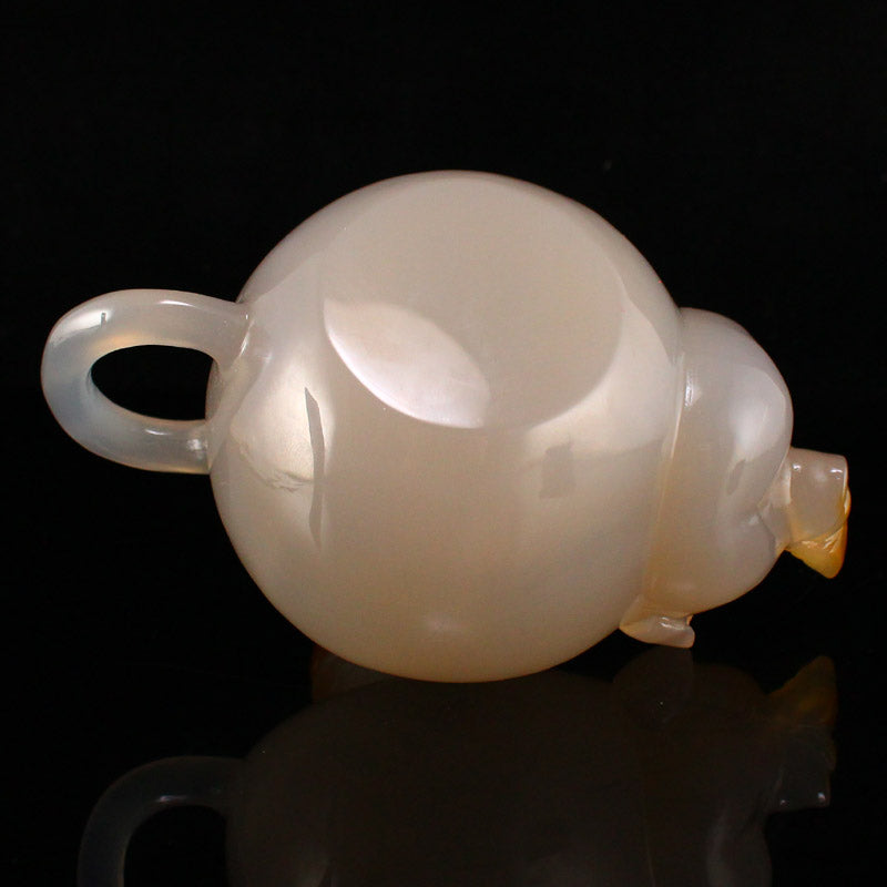 Chinese Agate Fortune Pig Teapot w Certificate