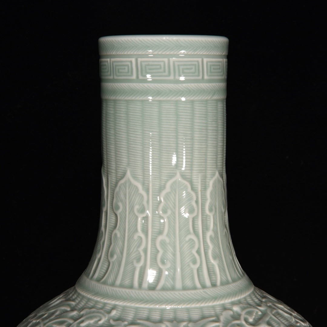 Chinese Green Glaze Low Relief Fortune Dragon Porcelain Vase