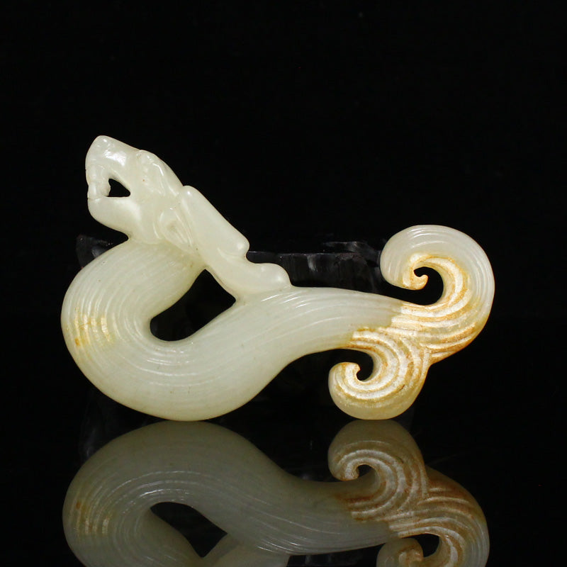 Openwork Chinese Hetian Jade Chi Dragon Pendant