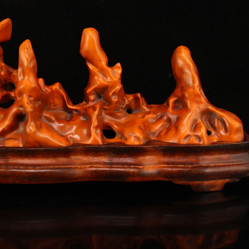 Chinese Boxwood Wood Rockery Shape Incense Burner