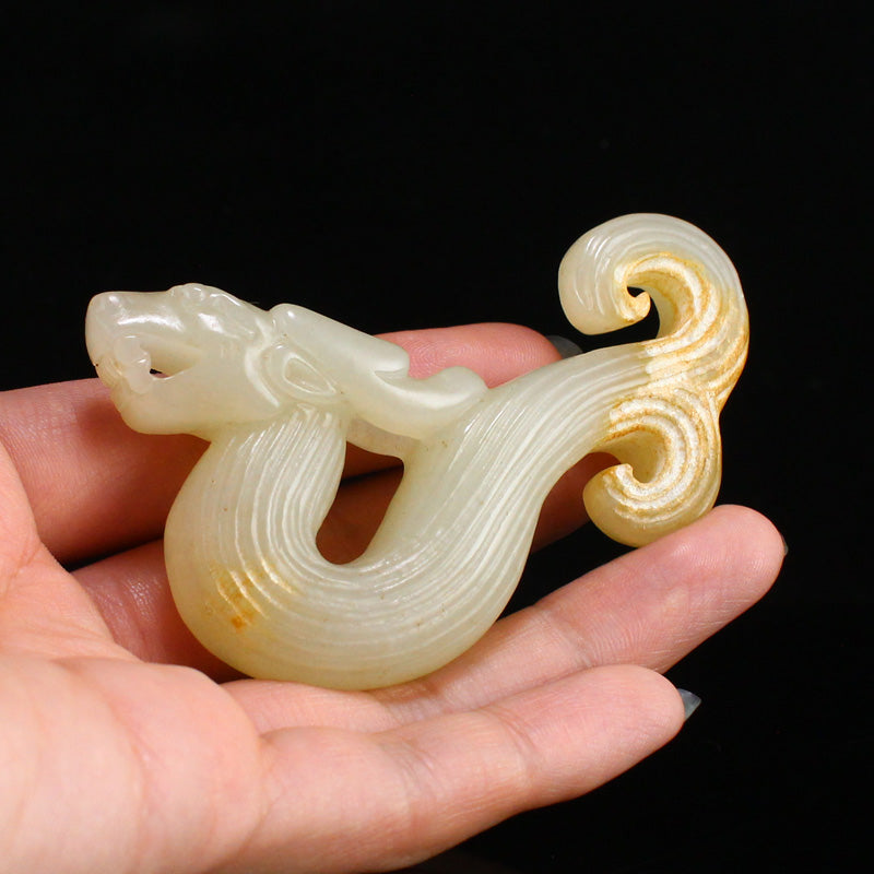 Openwork Chinese Hetian Jade Chi Dragon Pendant