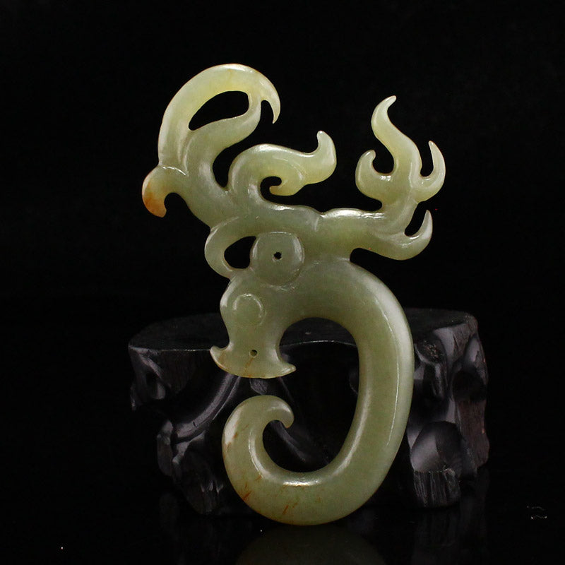 Old Chinese Hetian Jade Carved Deer Pendant