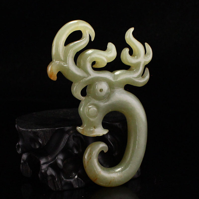 Old Chinese Hetian Jade Carved Deer Pendant