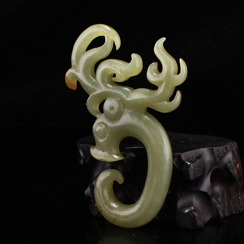 Old Chinese Hetian Jade Carved Deer Pendant