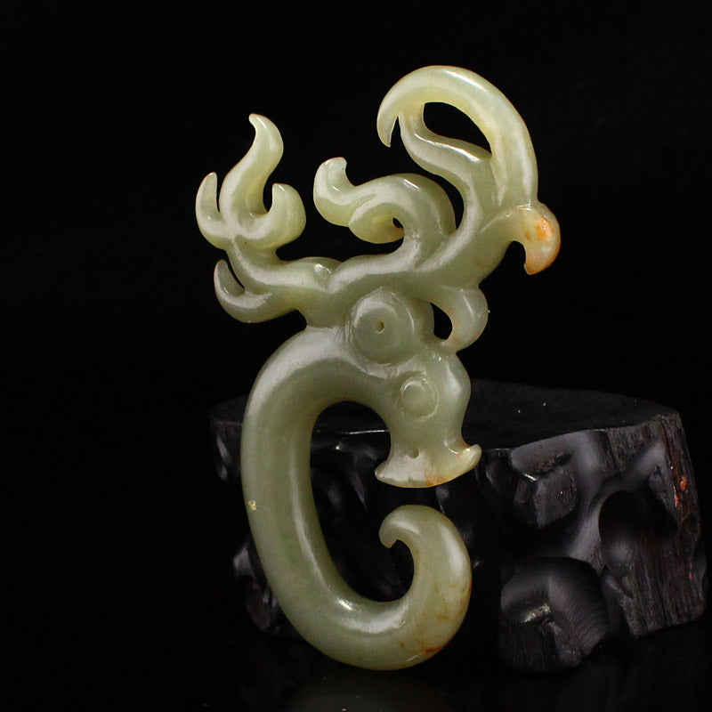 Old Chinese Hetian Jade Carved Deer Pendant