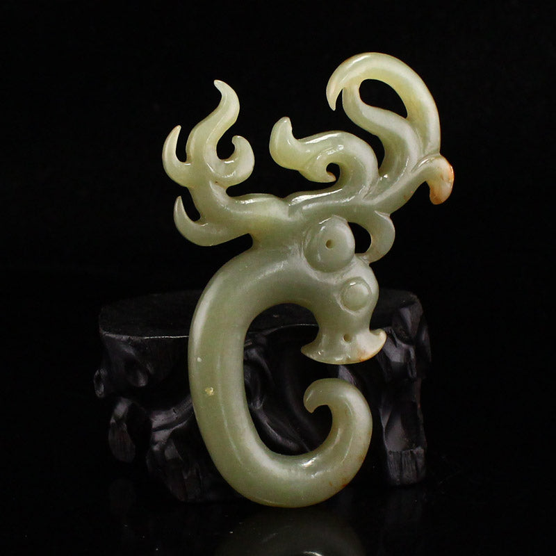 Old Chinese Hetian Jade Carved Deer Pendant