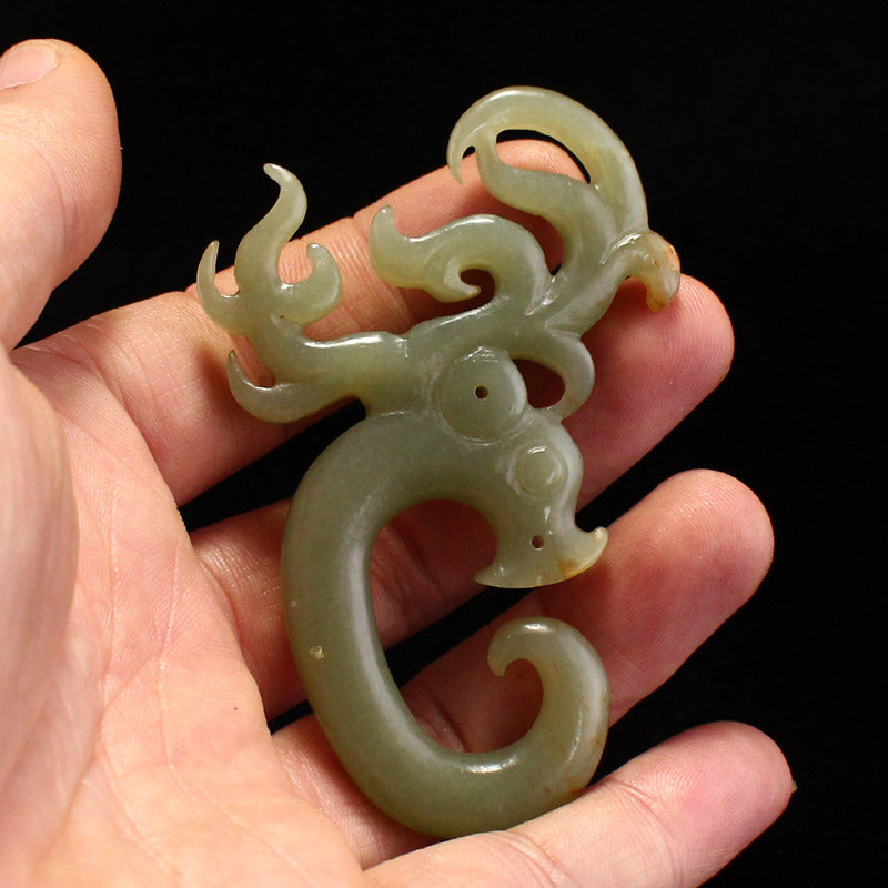 Old Chinese Hetian Jade Carved Deer Pendant