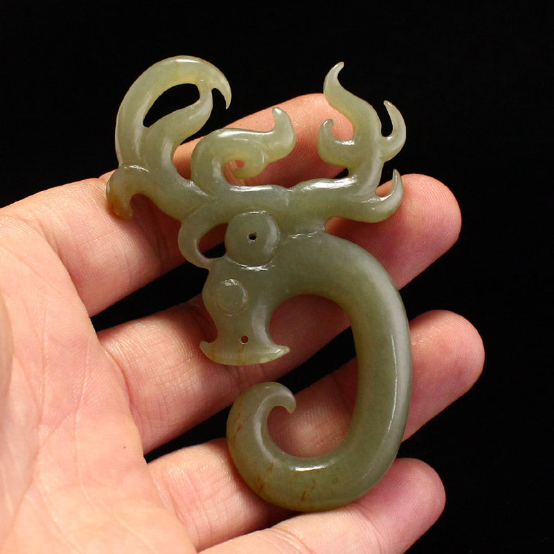 Old Chinese Hetian Jade Carved Deer Pendant