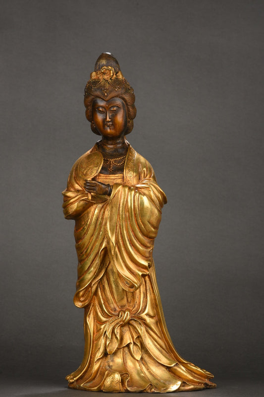 Chinese Gilt Gold Bronze Woman Statue