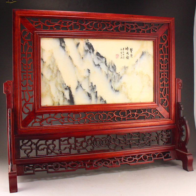 Old Chinese Huali Wood Inlay Granite Screen