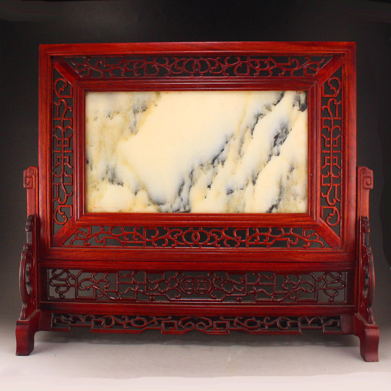 Old Chinese Huali Wood Inlay Granite Screen