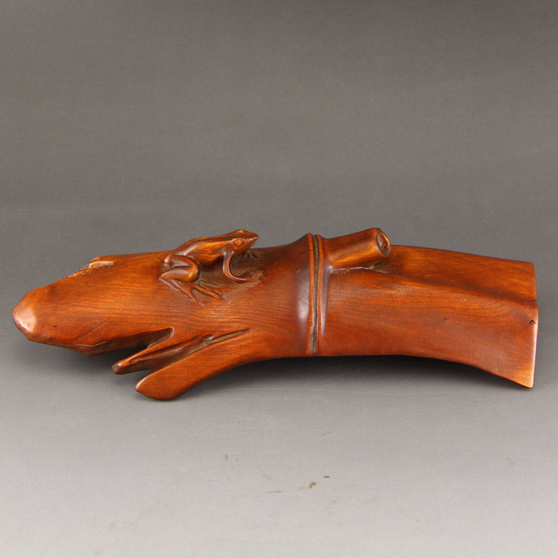 Chinese Boxwood Wood Carved Frog Paperweight