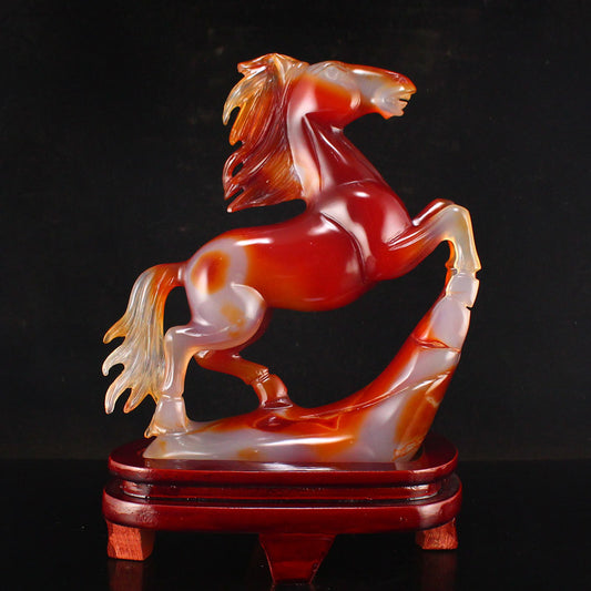 Beautiful Red Agate Fortune Horse Statue w Certificate