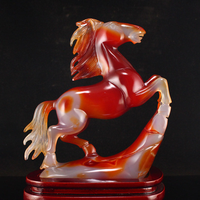 Beautiful Red Agate Fortune Horse Statue w Certificate