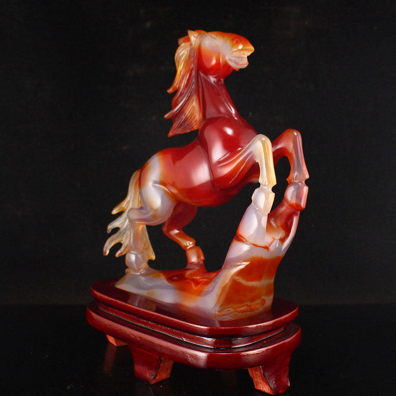 Beautiful Red Agate Fortune Horse Statue w Certificate