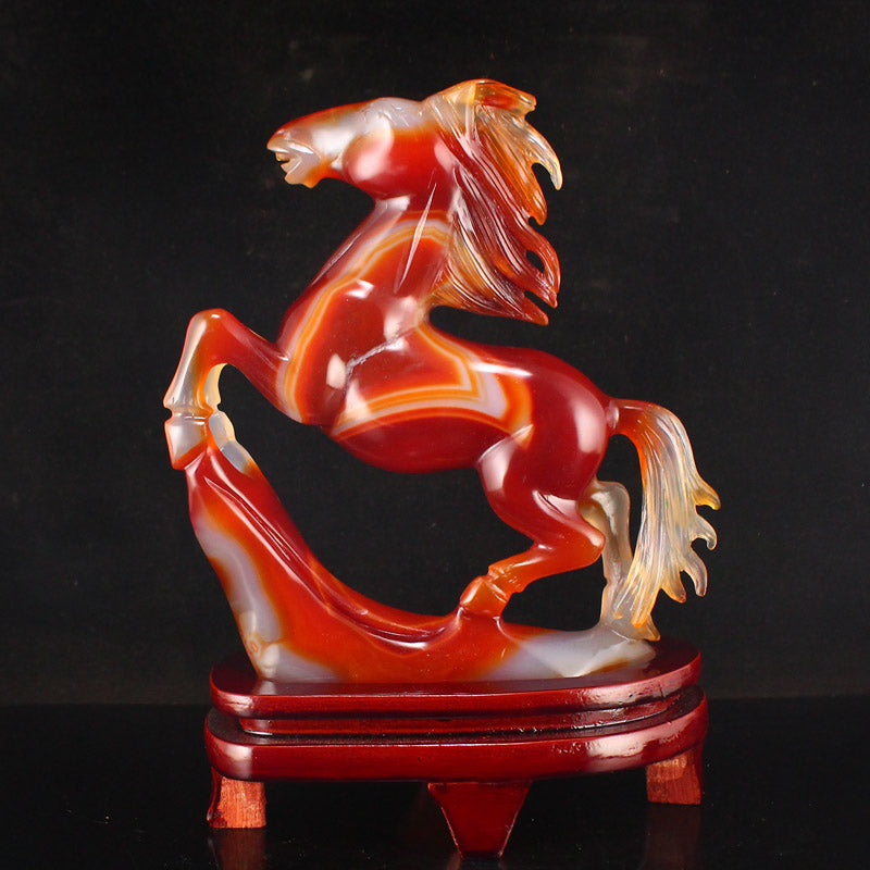 Beautiful Red Agate Fortune Horse Statue w Certificate