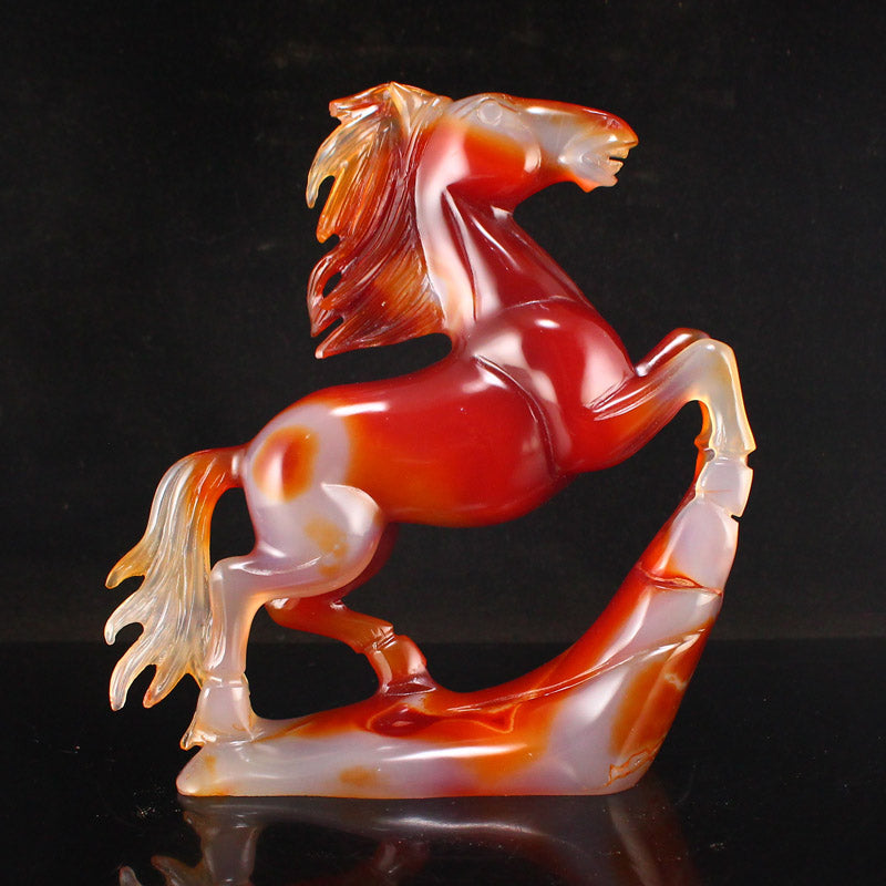 Beautiful Red Agate Fortune Horse Statue w Certificate