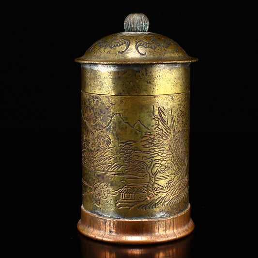 Chinese Brass Scenery Figure Design Toothpick Pot