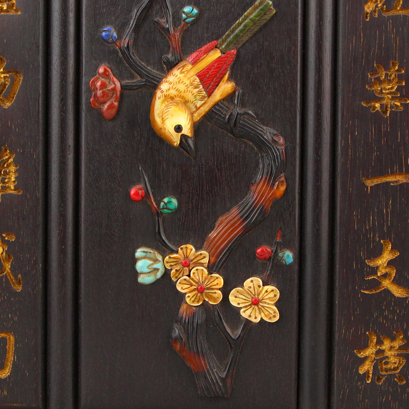 Vintage Chinese Zitan Wood Inlay Shell & Gem Poetic Prose Jewelry Box