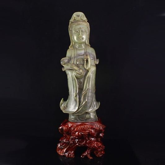 Old Chinese Hetian Jade Ruyi Kwan-yin Statue