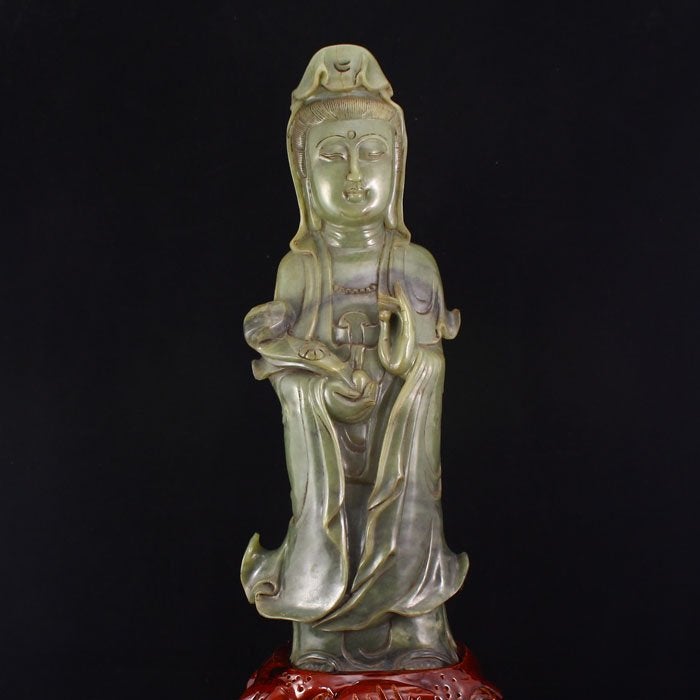 Old Chinese Hetian Jade Ruyi Kwan-yin Statue