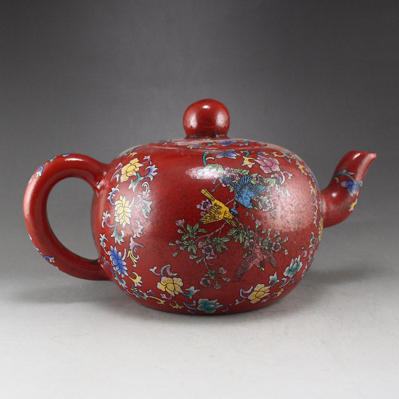 Vintage Famille Rose Flower Design Yixing Zisha Clay Teapot