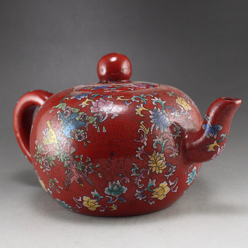 Vintage Famille Rose Flower Design Yixing Zisha Clay Teapot