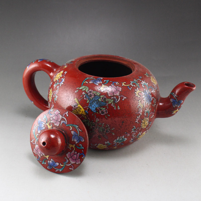 Vintage Famille Rose Flower Design Yixing Zisha Clay Teapot