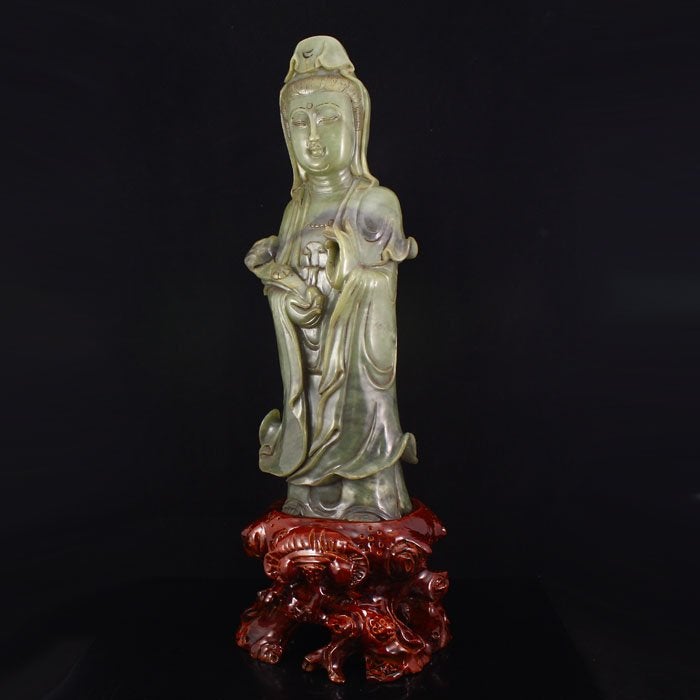 Old Chinese Hetian Jade Ruyi Kwan-yin Statue