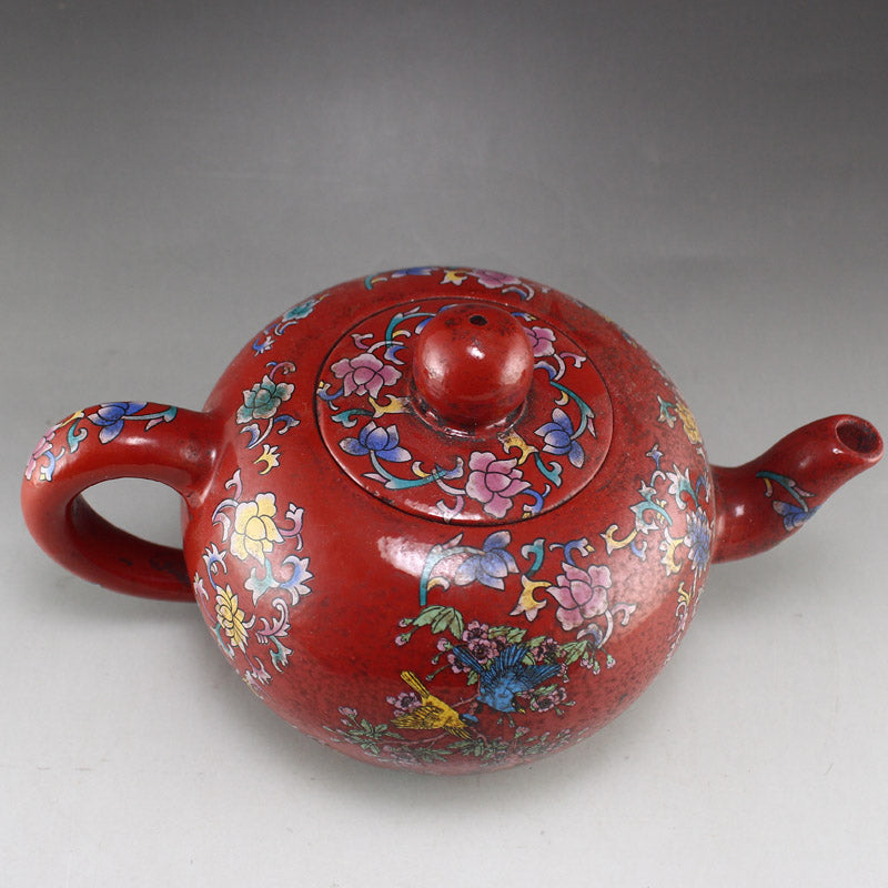 Vintage Famille Rose Flower Design Yixing Zisha Clay Teapot