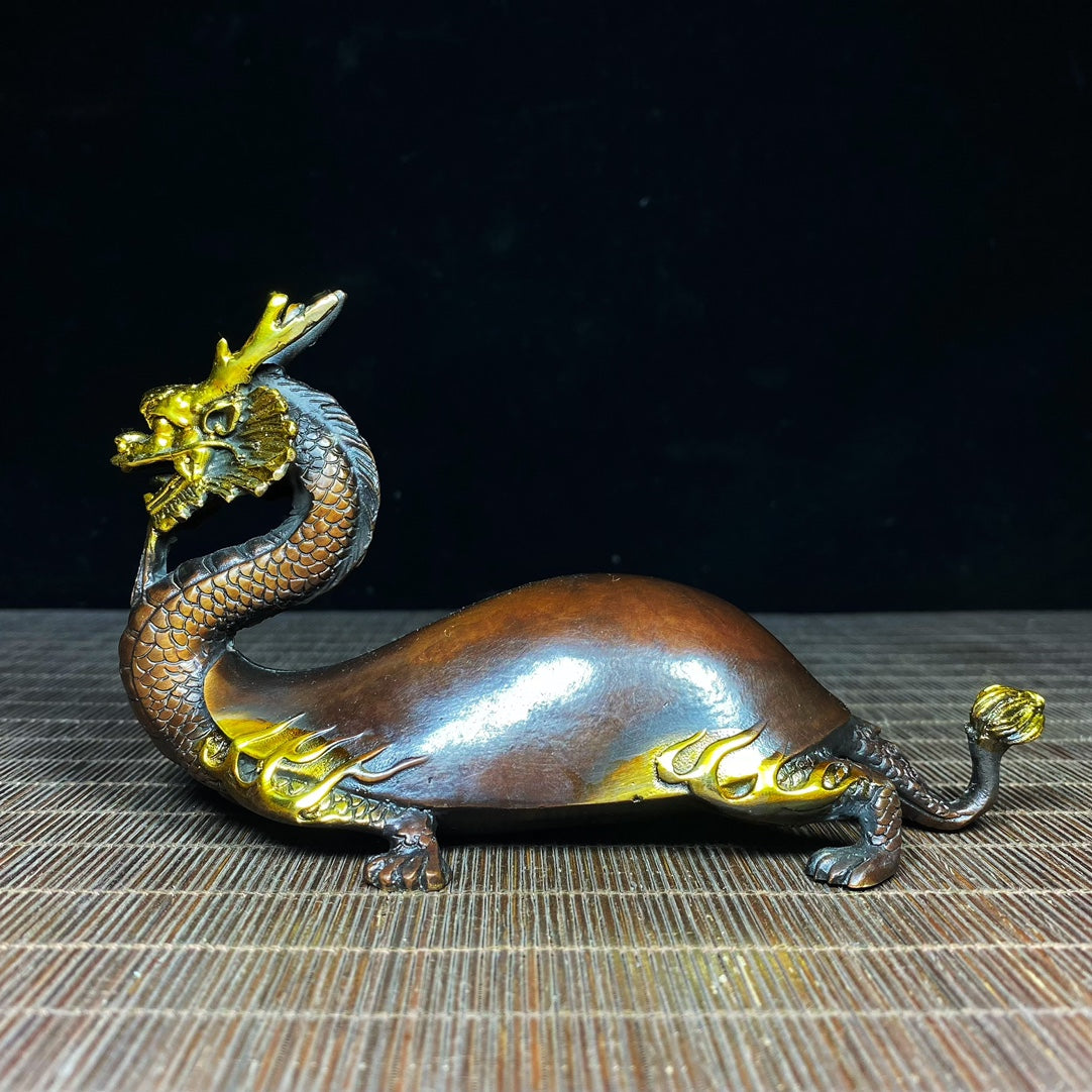 Chinese Gilt Gold Bronze Dragon Turtle Statue