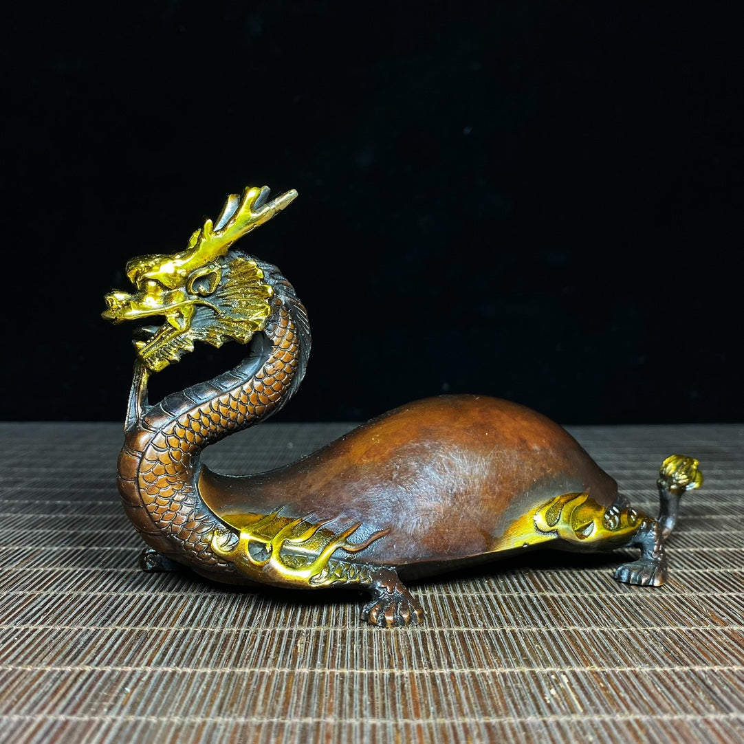 Chinese Gilt Gold Bronze Dragon Turtle Statue