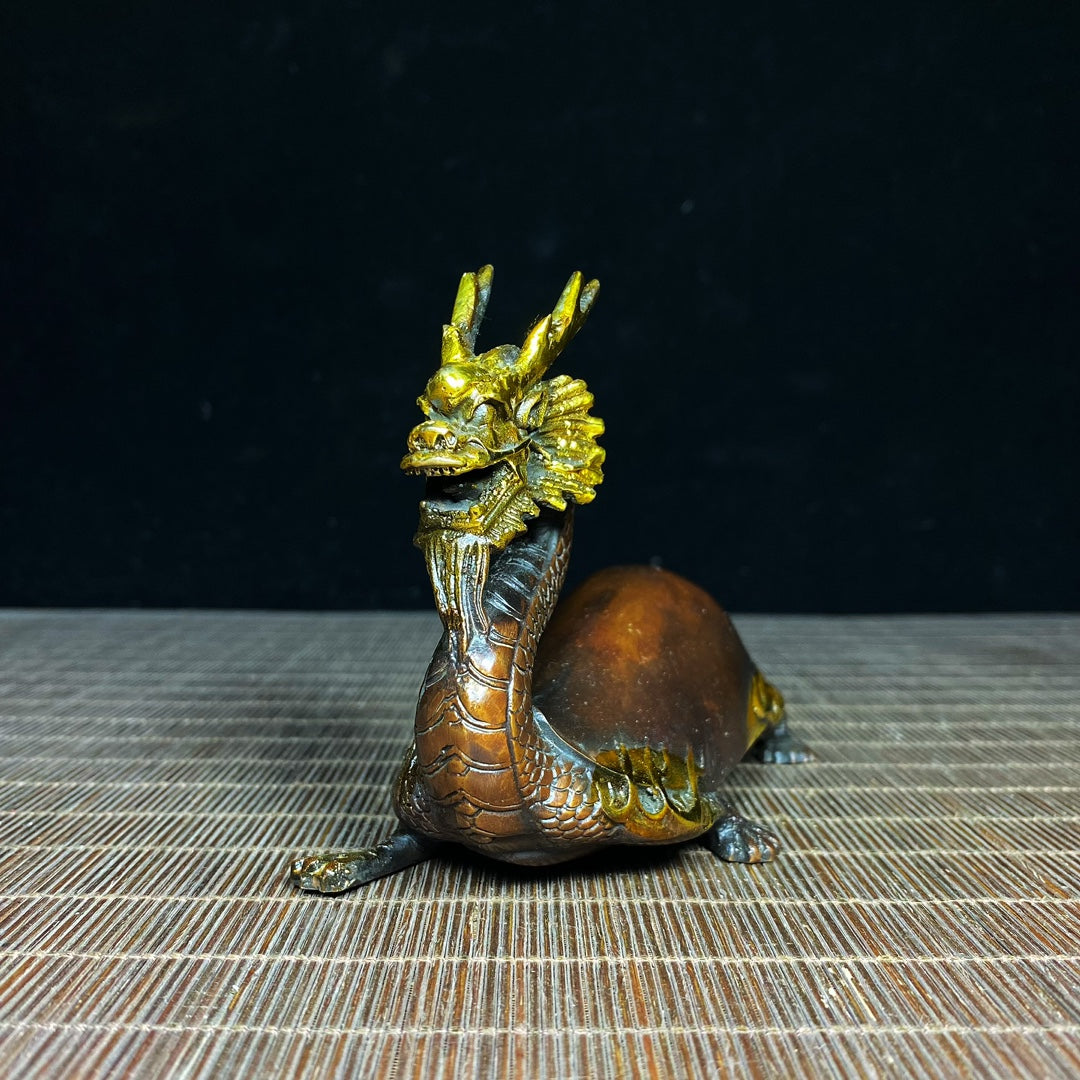 Chinese Gilt Gold Bronze Dragon Turtle Statue