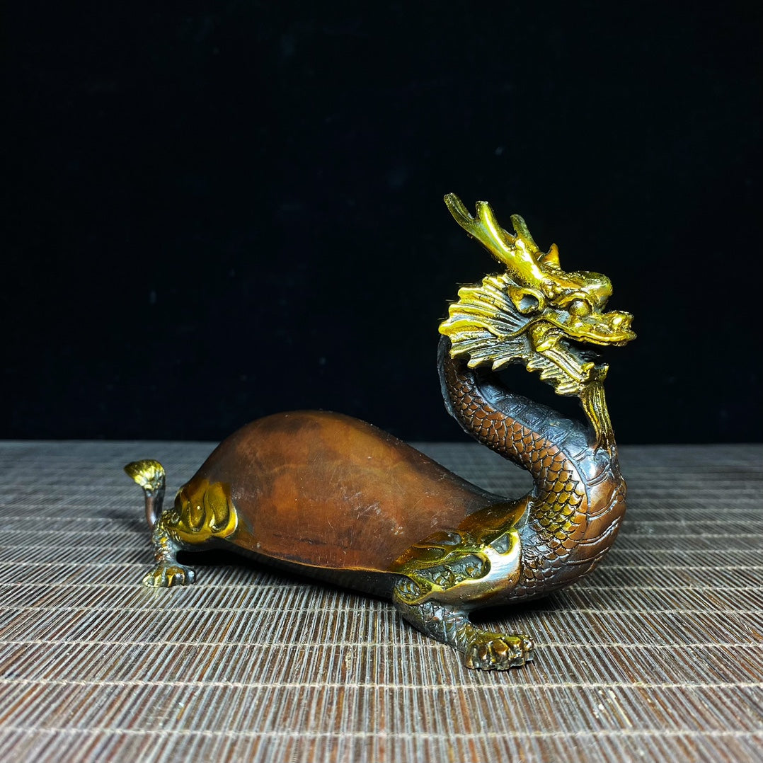 Chinese Gilt Gold Bronze Dragon Turtle Statue